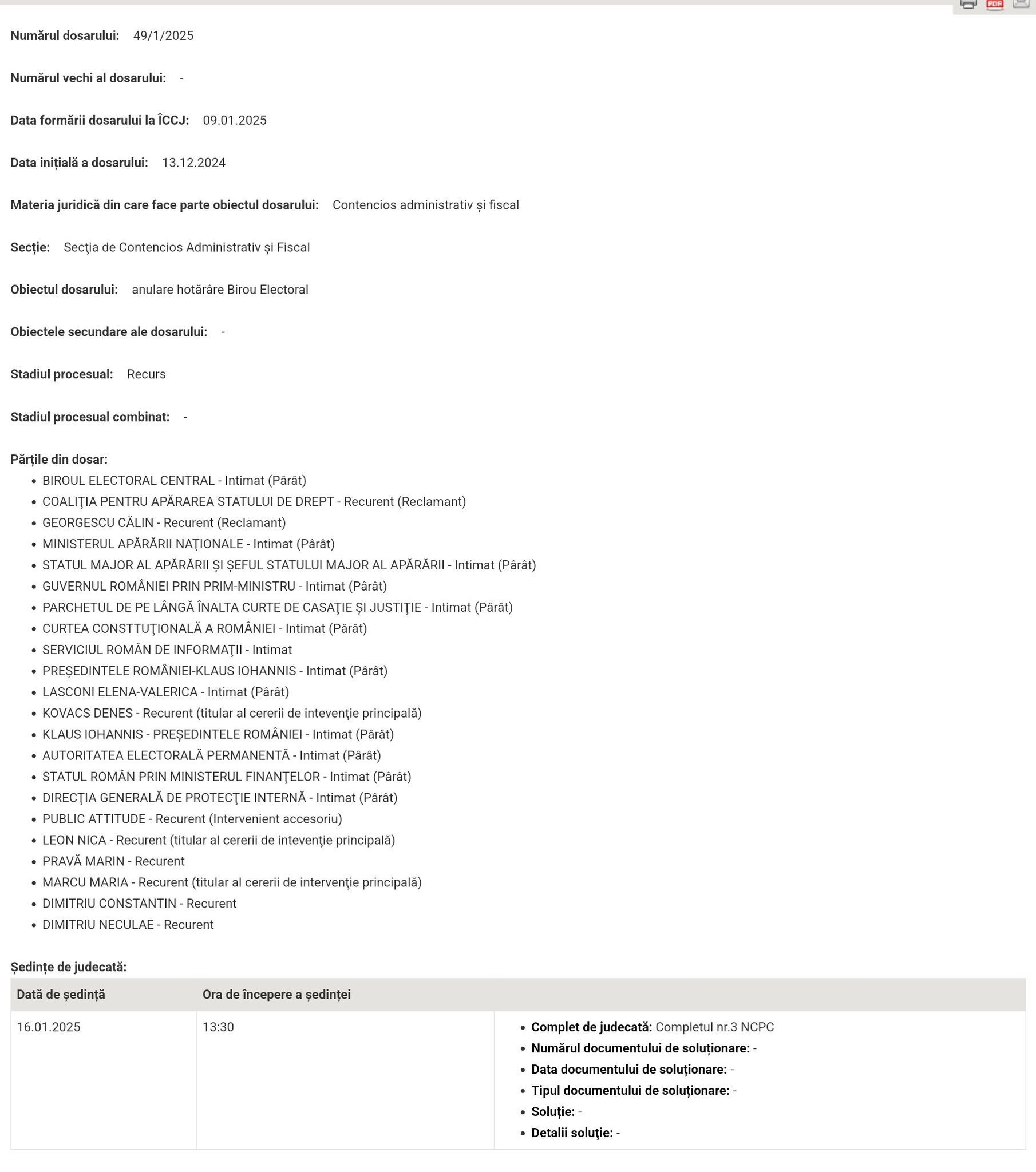 ÎCCJ a fixat termenul pentru judecarea dosarului pe 16 ianuarie