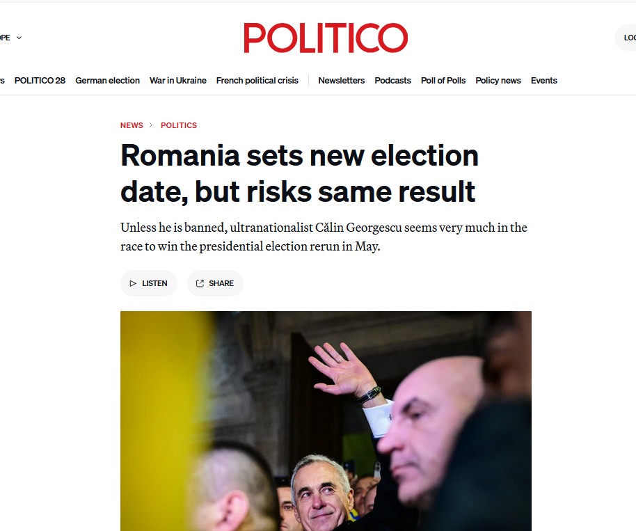 Politico pune sub semnul incertitudinii situația din România după stabilirea noului scrutin prezidențial
