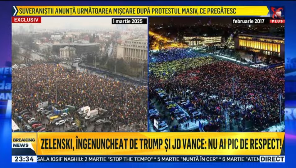 Protest, pe ploaie, împotriva Guvernului Ciolacu, la București. George Simion susține că sunt 300.000 de oameni