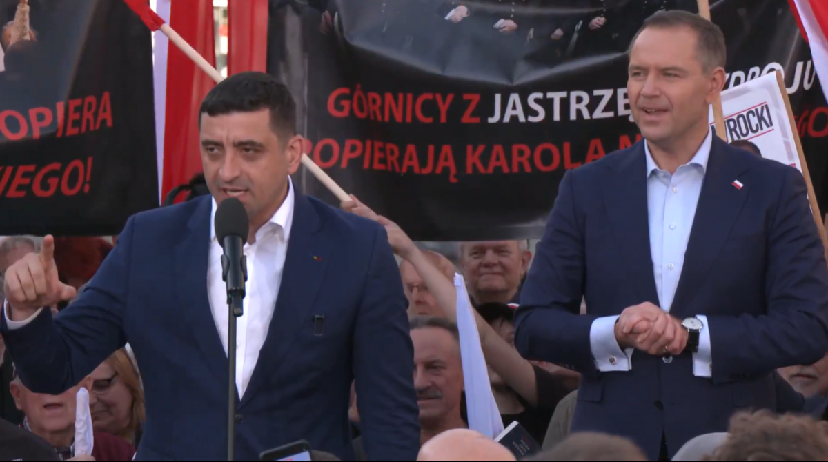 Așteptat la dezbaterea de la Antena 3 CNN, George Simion a apărut la un miting din Polonia.png