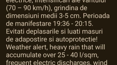 Cod portocaliu de vijelie și averse torențiale, în București și în câteva județe. Vor fi rafale de vânt de până la 90 km/h
