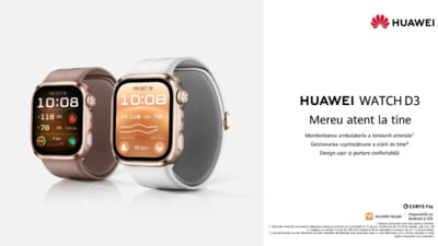 Huawei lansează WATCH D3 în România. Noul smartwatch poate monitoriza tensiunea arterială și vine cu multe alte funcții smart